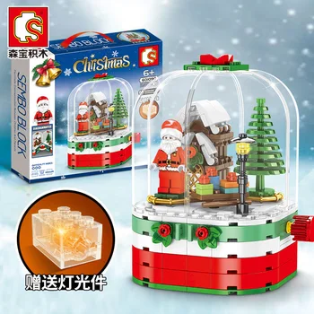 

Merry Christmas Theme Santa Claus Building Blocks DIY Christmas Rotating LED Shining Hut Bricks Gift Toys For Children