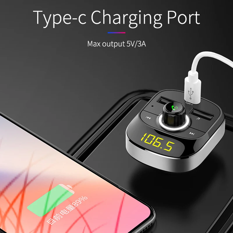 Горячее предложение 3C-Bluetooth Handsfree Kit type-C Usb Автомобильное зарядное устройство fm-передатчик радио Tf карта музыкальный MP3-плеер беспроводной автомобильный комплект Hands-Free