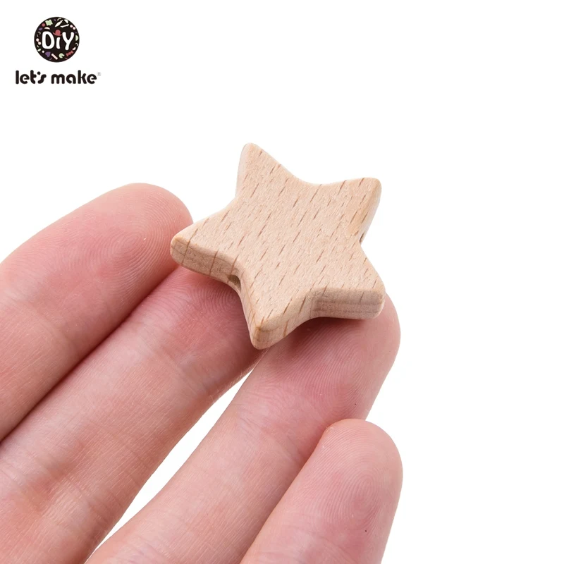 Let's Make Wood Beads 10Pcs Cartoon Star Shape Beech Wood Teething Bead Bpa Free Wooden Teether Baby Teether For Teeth Tiny Rod