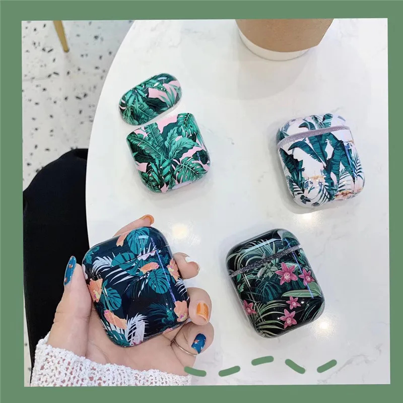 

KJOEW Stylish retro banana leaf Plastic Ear Case for Apple Airpods 1 2 case Bluetooth Wireless Earphone Protective Cover Box