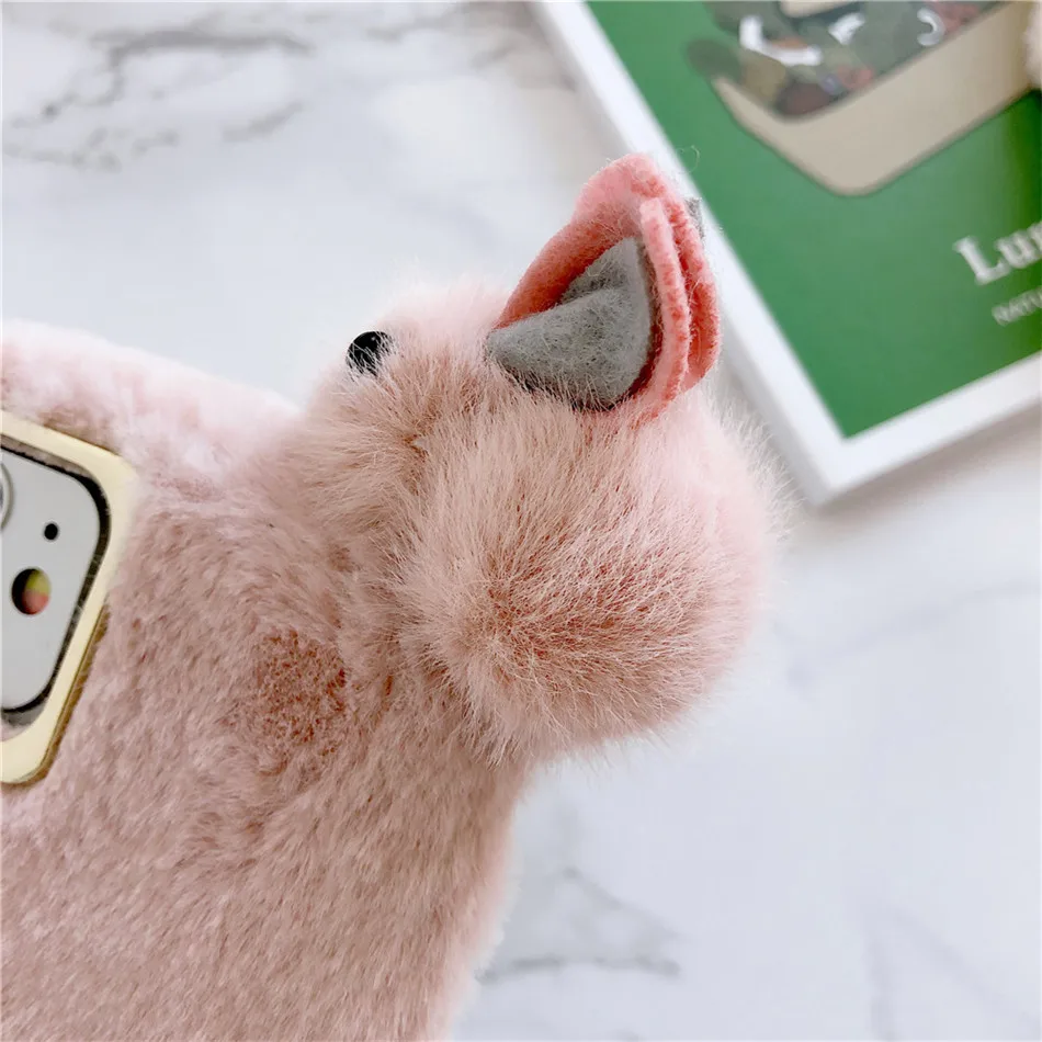 IPWSOO плюшевый теплый милый чехол для телефона с кроликом для iPhone 11 Pro X XS Max XR 8 7 6 6 S Plus пушистый мех сплошной цвет мягкий ТПУ задняя крышка