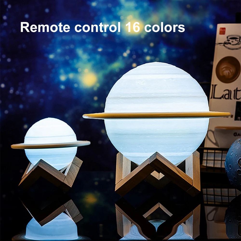 

LED Night Light 3D Print Saturn Lamp Moon Lamp for Children Touch Control USB Rechargeable 16 Color Changing for Home Decoration
