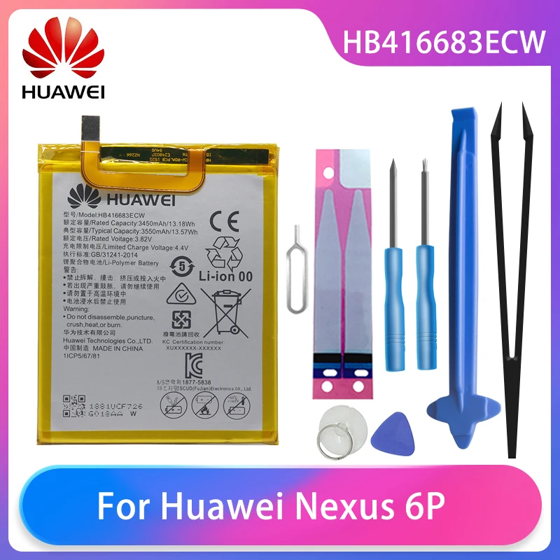 

Original Huawei Nexus 6P H1511 H1512 Phone Battery HB416683ECW 3550mAh Free Tools Huawei Phone Batteries
