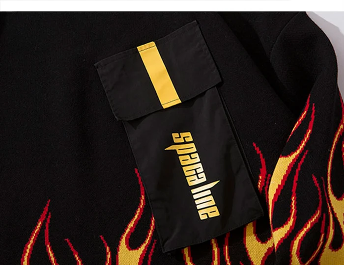 Aelfric Eden Fire Flame вязаная одежда в стиле пэчворк с карманами мужские свитера Harajuku Хип-хоп топы Модные Повседневные пуловеры уличная одежда