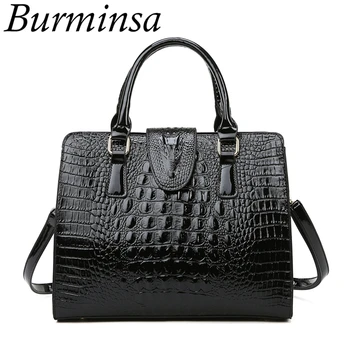

Burminsa Vintage Crocodile Pattern Women Handbags High Quality Patent PU Leather Shoulder Messenger Bags Winter 2020 Mom Gift