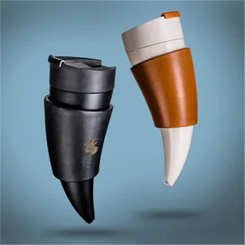 

Originality Goat Horn Coffee Mug Portable Stainless Steel Coffee Cup Bring Lift Rope Couple Traveling Mug Hot Fashion Gifts