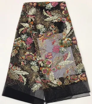 

newest muti color sequin Modern design French net lace fabric African sequins lace embroidery tulle lace fabric for party dress