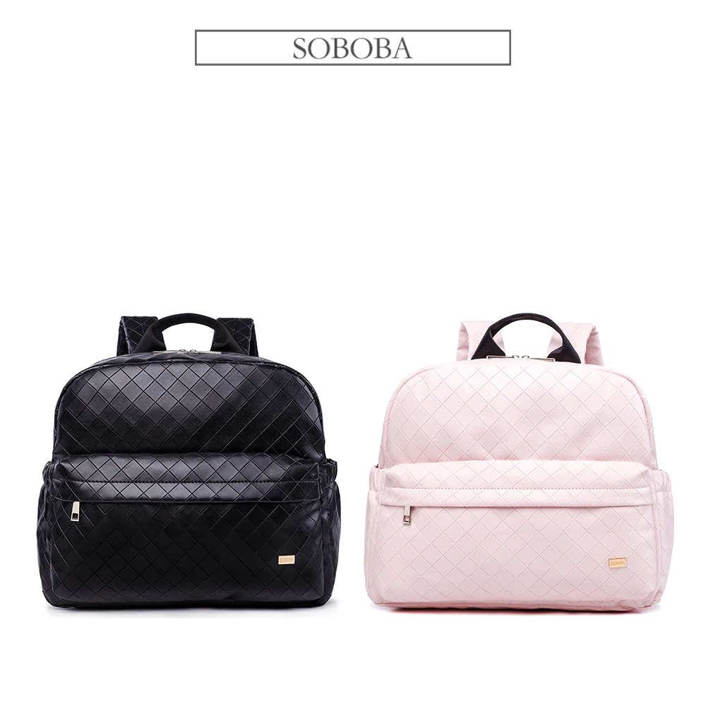 Soboba Fashionable Plaid Pink Diaper Bag for Mommies Large Capacity Well-Organized Space Maternity Backpack for Strollers 6