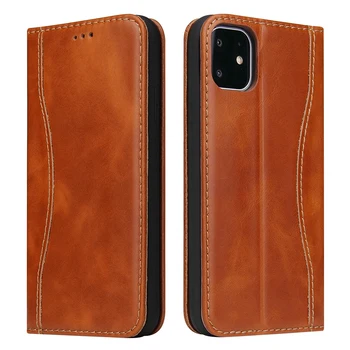 

Fierre Shann Genuine Leather Precise Cut-Out Magnetic Phone Flip Case for iphone 11 Pro Max Xs Max XR Vintage Cover