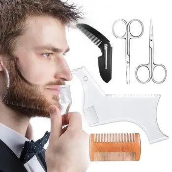 

Beard care set beard shape comb double-sided wooden comb two small scissors small folding comb combination
