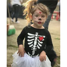 Одежда для маленьких мальчиков на Хэллоуин; Новые Топы с принтом скелета для маленьких мальчиков и девочек; костюм на Хэллоуин; комплект одежды