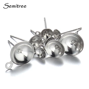 

Semitree 100pcs Stainless Steel Blank Pearl Post Earrings Base Hook Stud Pins Cabochon Settings DIY Jewelry Findings Accessories