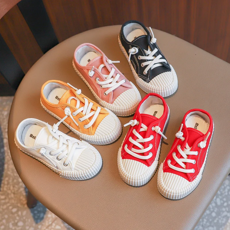 

Children's shoes 2019 autumn children's candy color lazy shoes boys solid bottom casual white shoes wild canvas shoes