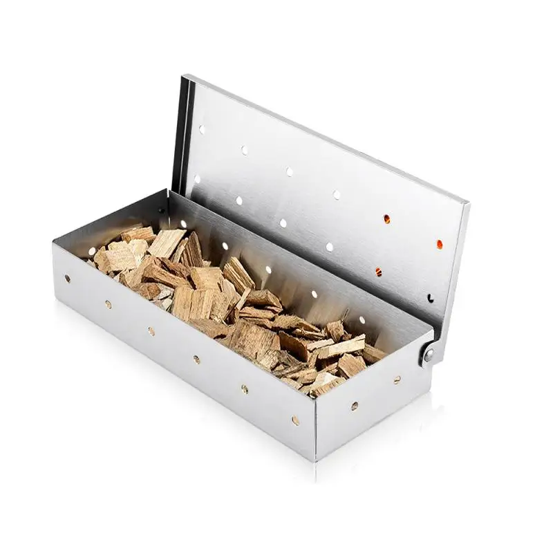Нержавеющая сталь барбекю гриль курильщик коробка для щепы откидная крышка