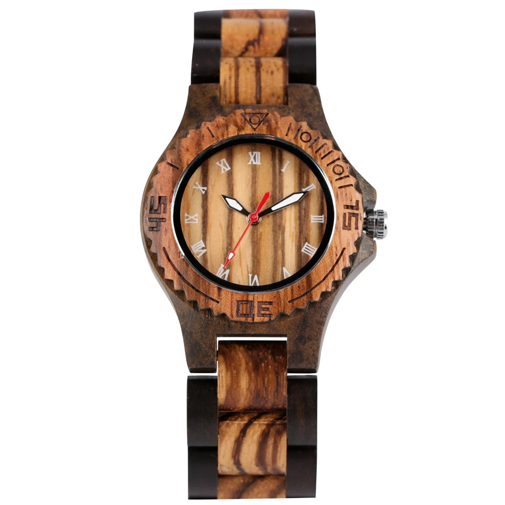 

Women Wooden Watch Nature Brown/Red Sandalwood Watchband Roman Numerals Dial Gifts For Female Lady Mom Girls Reloj Mujer