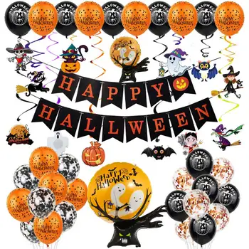 

Ghost Pumpkin Arrangement DIY Bar Spider Home Garland Aluminum Foil Accessory Bat Halloween Party Decoration Set Banner Balloon