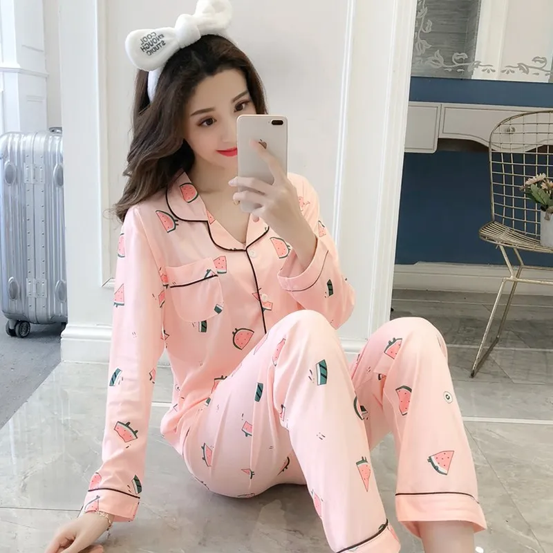 

Spring And Autumn Cardigan Pajamas GIRL'S Watermelon Long-sleeve Suit Women's Summer Students-Outer Wear Tracksuit