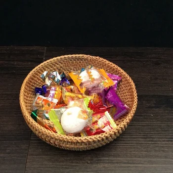 

Handmade Autumn Rattan Weaving Round Storage Basket Fruit Dish Rattan Bread Basket for Kitchen Food Picnic Bread Sundry Mini Con
