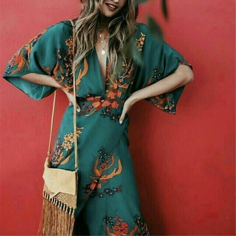 Plus Size Slit Printed Half Sleeve Dress main image 0