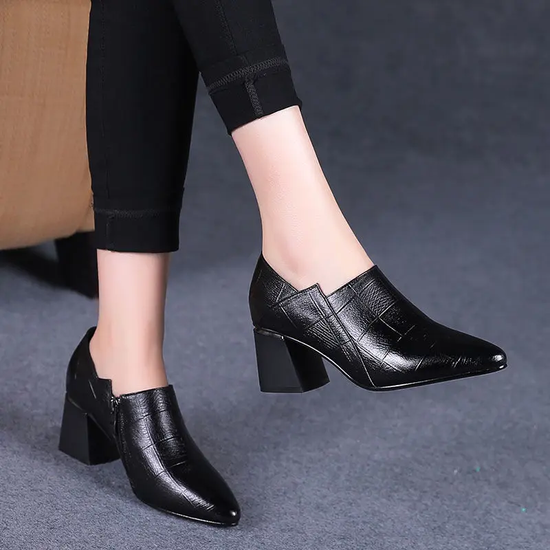 New Women's Patent Leather Pointed Toe Heel Pump Shoes Work Shoes Slip On Pumps