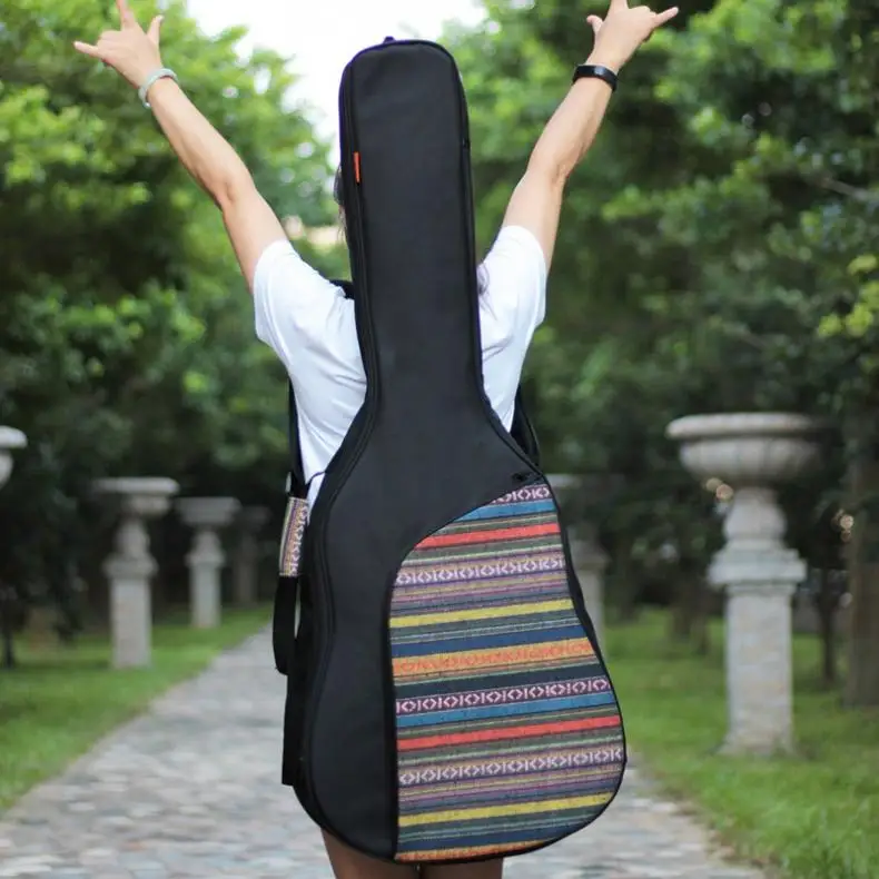 40/41 дюймов, комбинированный вязаный чехол для акустической гитары в народном стиле, сумка для Гига с двойными ремешками, мягкий хлопковый чехол, водонепроницаемый рюкзак