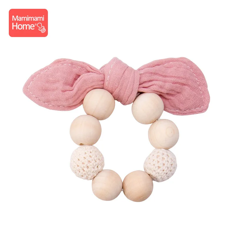 pink Bracelets Mamihome детские нагрудники, тканевые банданы с деревянным кольцом, прорезыватель из бука, хлопковый слюнявчик, впитывающая ткань для новорожденных, детские товары, игрушки - Цвет: pink Bracelets