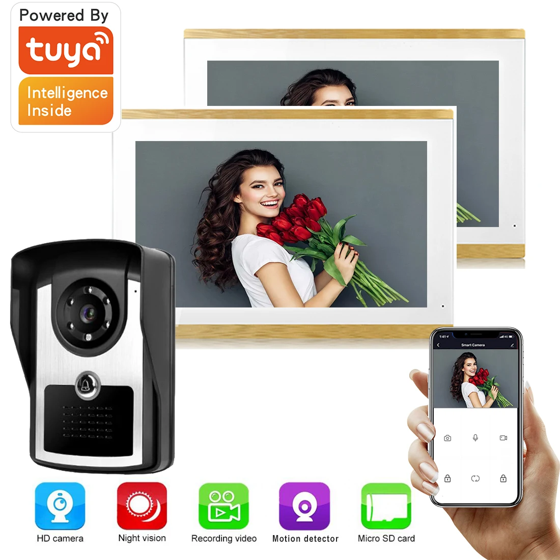 sysd easy installation 7 inch monitor wired video intercom door phone with rfid camera doorbell SYSD Wired 10 Touch Screen Monitor Smart Video Door Phone Intercom for Home with 1080P Camera Record phtograph Motion Detector