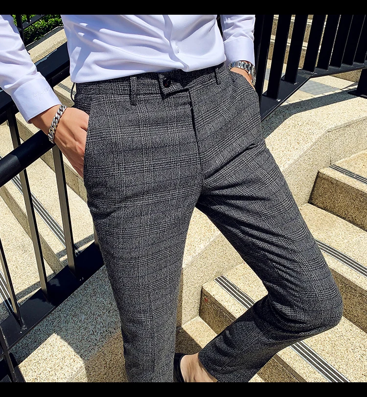 19 новые удобные дышащие Slim Fit британский стиль для отдыха для маленьких джентльменов Бизнес тренд высокое качество Для мужчин брюки в клеточку