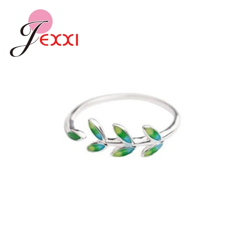 New Arrival Women Girls Plant Open Rings 925 Sterling Silver Green