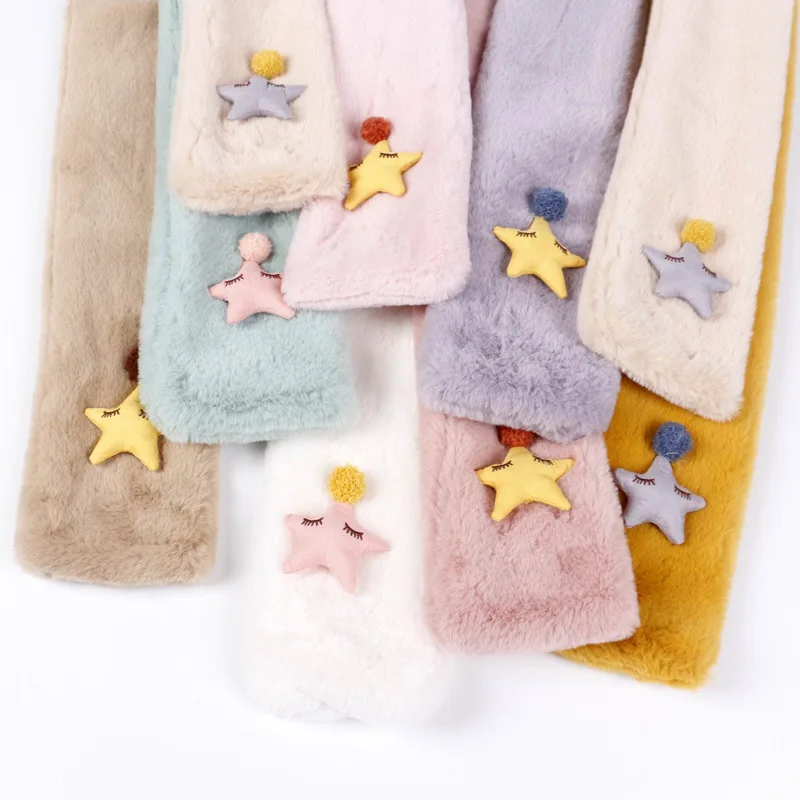 Scsech Winter Cross Thick Warm Cartoon Stars Scarves Wool Plush Faux Fur Collar For Kids Hair Collar Double-Sided Scarves HAC03 (3)