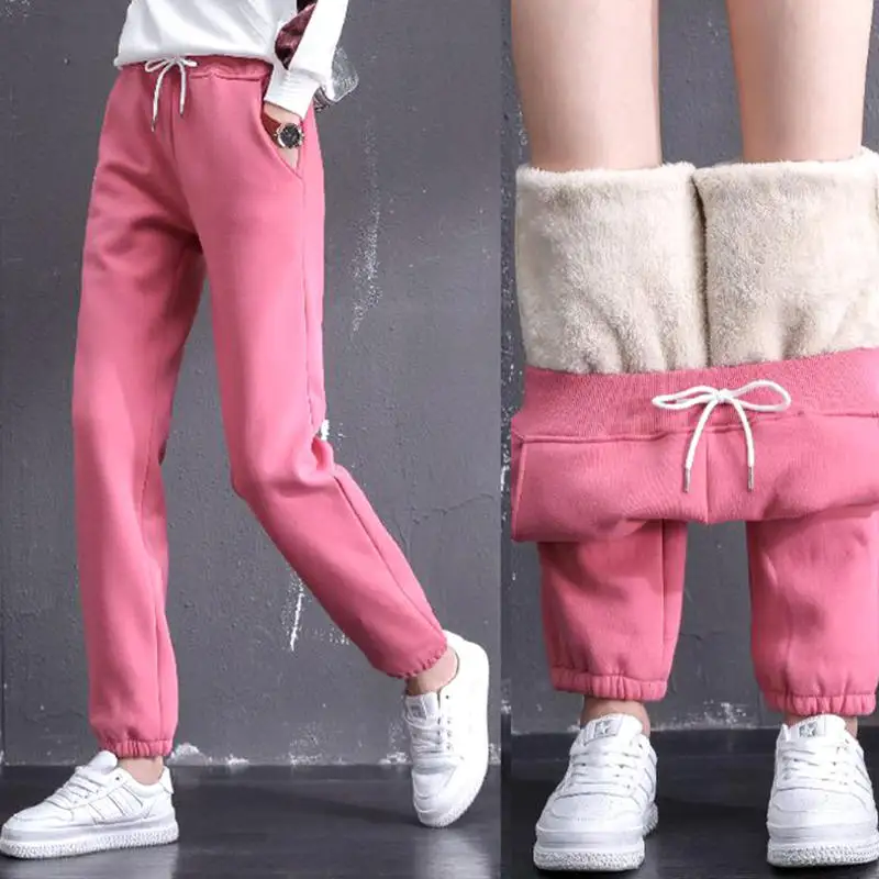 Зимняя куртка, Женская Pantalon, женские бархатные утепленные штаны из овечьей шерсти, повседневные штаны-шаровары, свободные длинные женские брюки C5155 - Цвет: pink style 2
