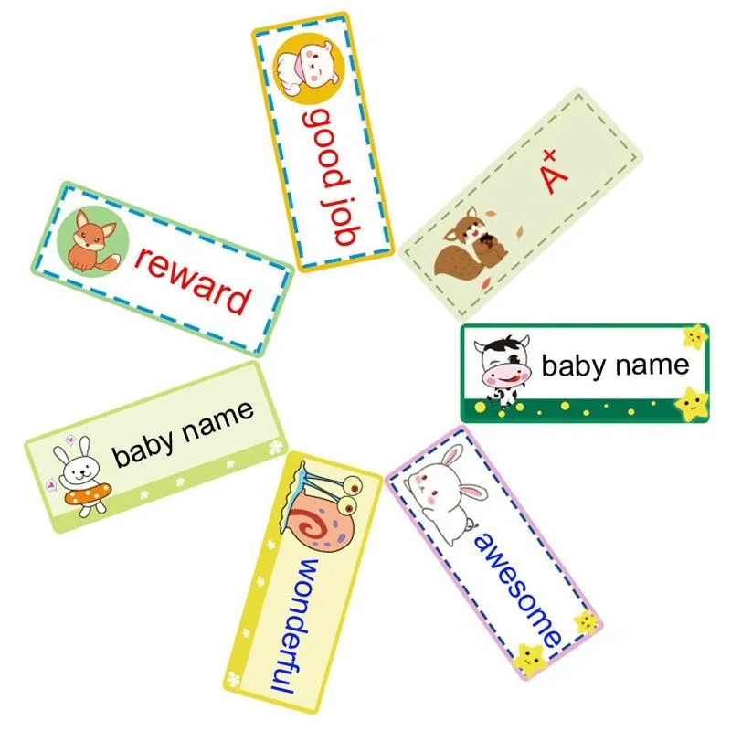 300pcs Baby Bottle Labels for Daycare, Cartoon Animal School Name