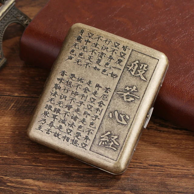 20 Sticks Black Matte Frosted Stainless Steel Metal Cigarette Case For Man Pocket Smoking Box With Gift Box Smoking Accessories Heart Sutra