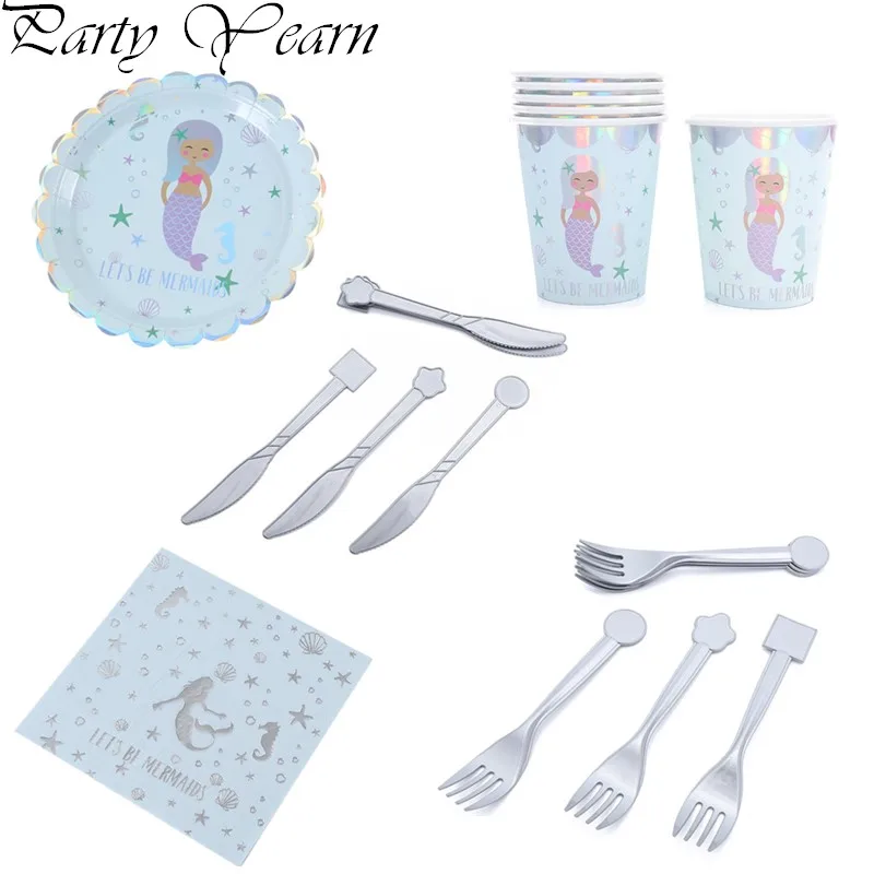 

Mermaid Party Supplies Girl Happy Birthday Party Decoration Mermaid Disposable Tableware Hawaiian Summer Party Baby Shower Girl