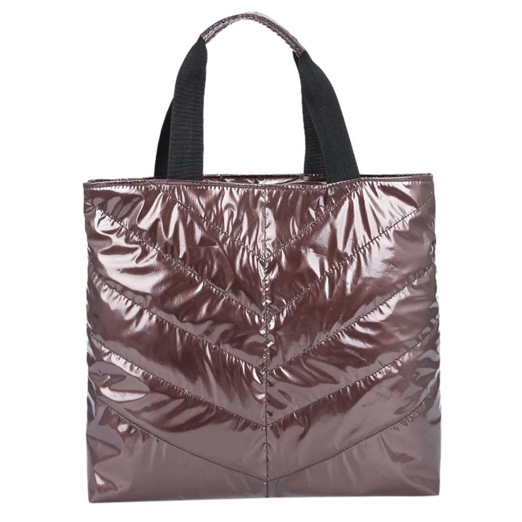 Women Sliver Tote Bags Solid Color Zipper Down Handbag Waterproof Messager Shoulder Bags Large Capacity Shopping Travel Bag