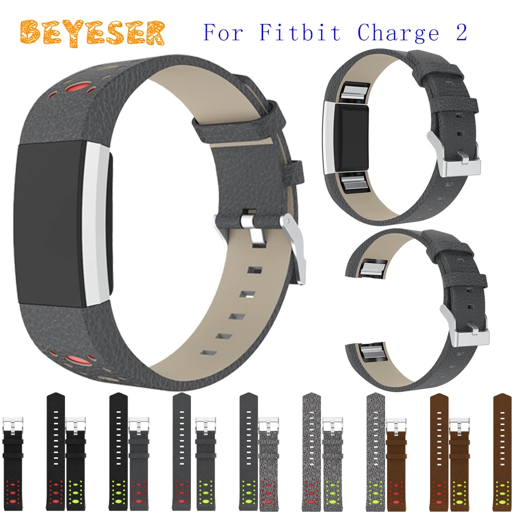 

New Two-tone Genuine Leather Watch Strap For Fitbit Charge 2 Smart Watch Band Bracelet Adjustable Replacement Watch Band Goods