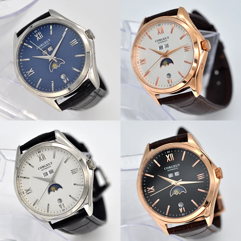 Часы Moon Phase C2 мужские 41 мм водостойкие нержавеющая сталь 316L|Механические часы| |