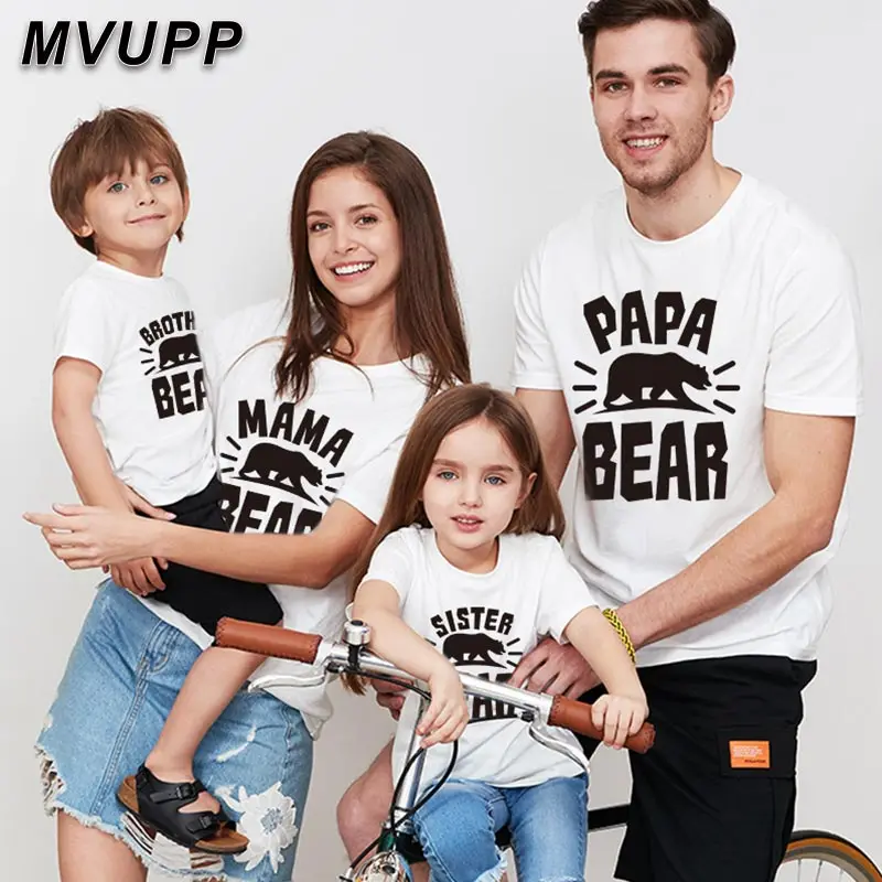

Matching outfits family look mommy and daughter tshirt daddy son short slevee the bear print summer baby boy clothes