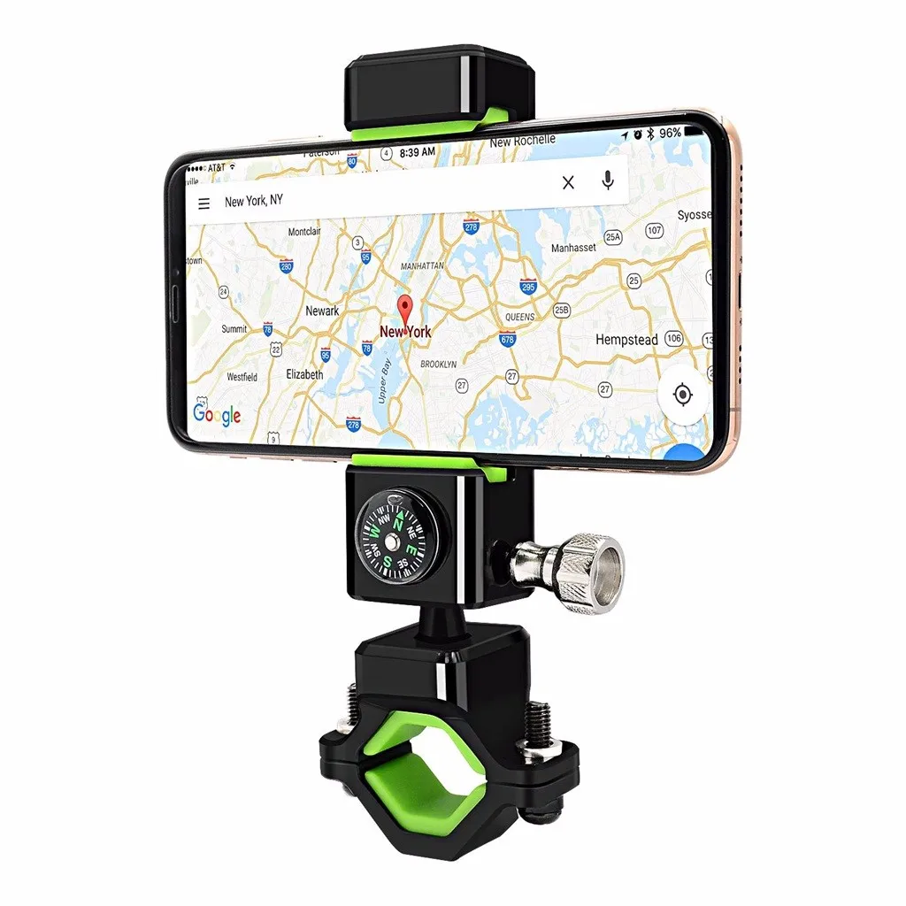 Вращение на 360 °, держатель для велосипеда, мотоцикла, держатель для телефона, кронштейн со светодиодными лампами и компасом, велосипедный держатель для сотового телефона, крепление на руль