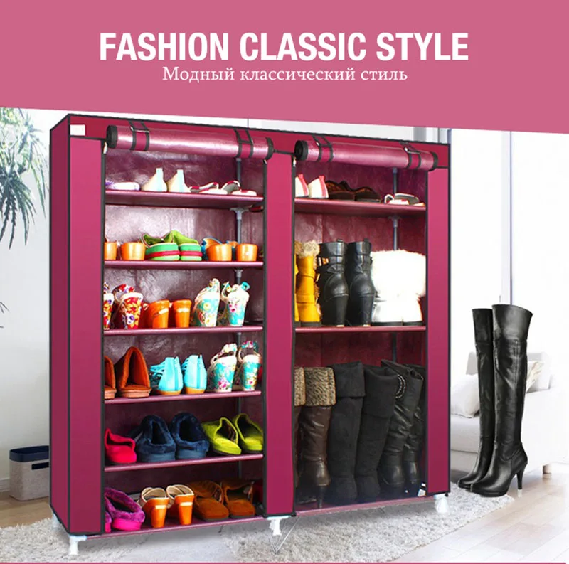 Double Rows Large Shoes Storage Cabinet Non-woven Cloth Shoes Organizer Shelf DIY Assembly Dust-proof Shoes Shelves Shoe Rack