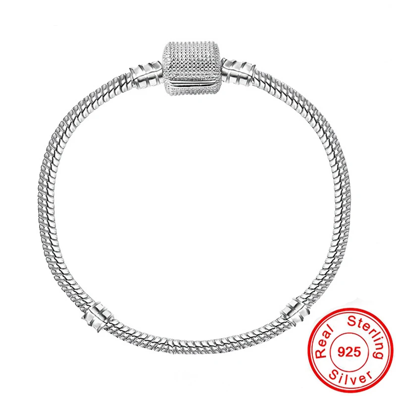 

Statement 925 Sterling Silver 3mm Basic Snake Chain Fit Bracelet DIY Charms Beads Bracelets & Bangles for women Original Jewelry
