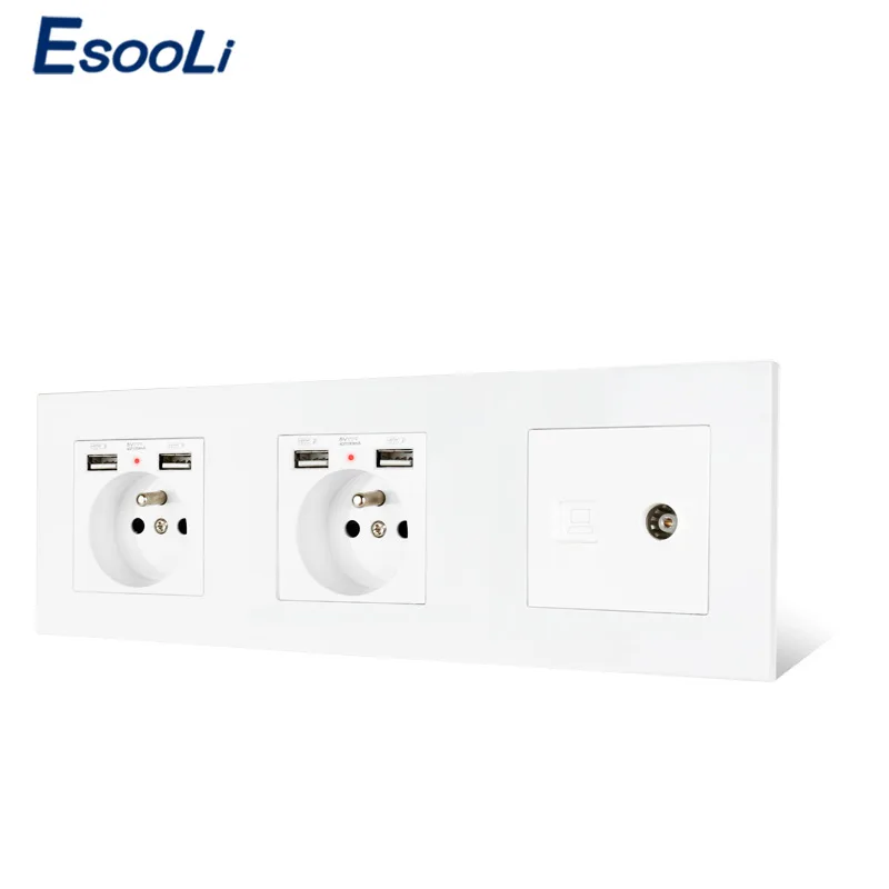 ESOOLI PC пластиковая панель двойное французское Стандартное Гнездо с 4 USB разъемами