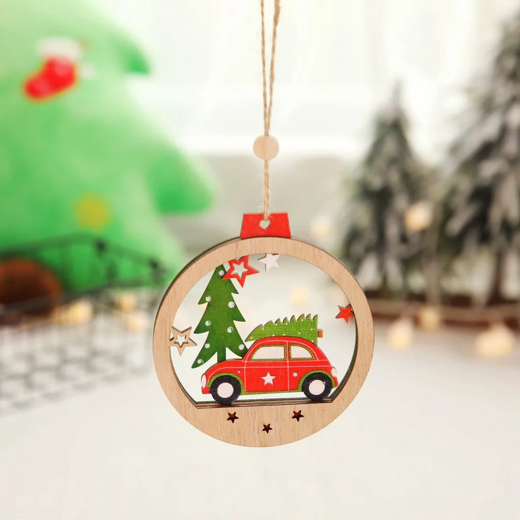 Christmas Tree Wooden Round Pendant Color wood hanging accessories Hollow Car design Hanging Ornaments F919 | Дом и сад