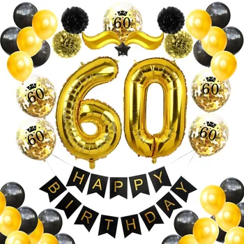 

Adult 60th Year Old Happy Birthday Confetti Balloons Decoration Black Gold 50th 40th 30th 20th Latex Ballon Banner Party Supplie