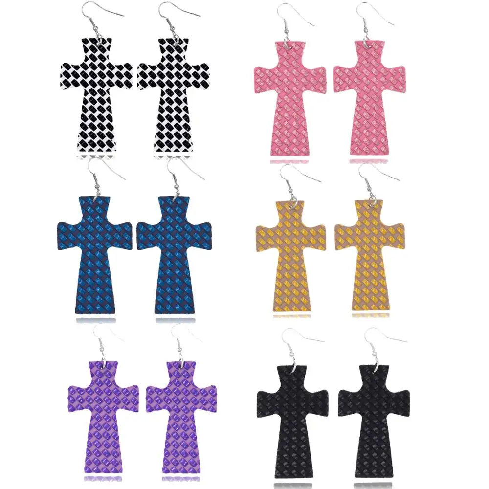 

Women Fashionable Colorful Cross Imitation Leather Long Pendant Earrings Jewelry Gifts
