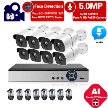 

5MP HD POE NVR Kit 8ch CCTV Security System Audio IP Camera Monitoring System Outdoor Face Detection P2P Video Surveillance Set