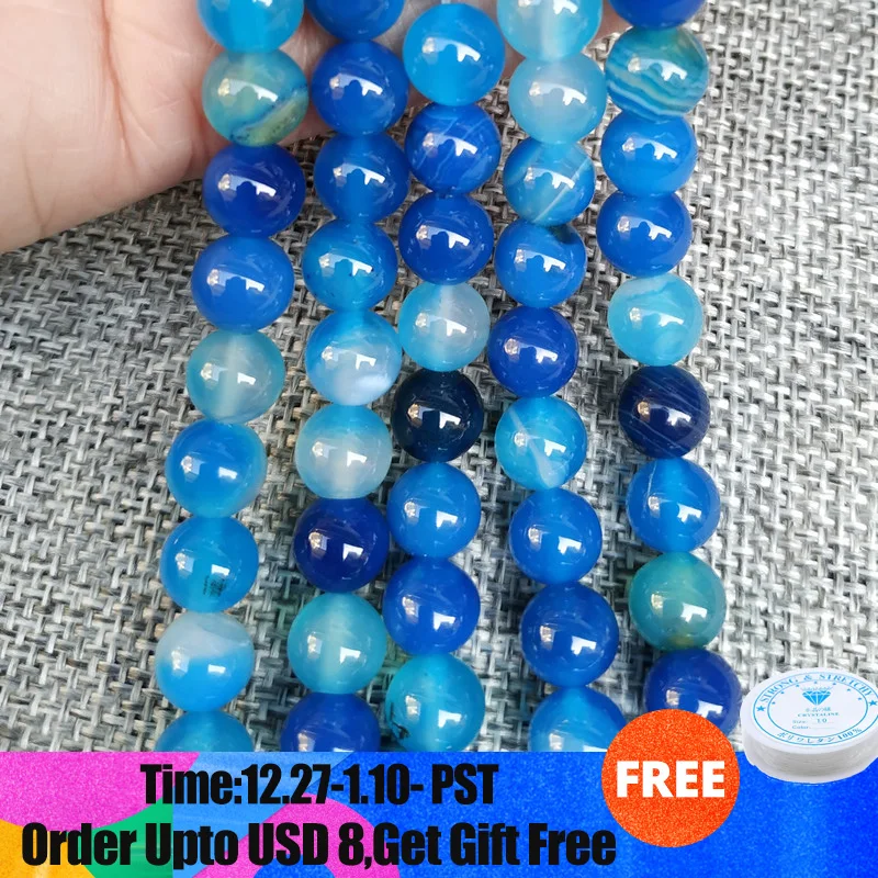 

AAA+ Blue Stripe Onyx Agate Natural Stone Beads For Jewelry Making Diy Bracelet Necklace 4/6/8/10/12 mm Wholesale Strand 15'