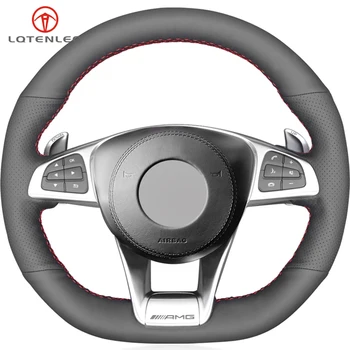 

LQTENLEO Black Artificial Leather Steering Wheel Cover For Mercedes-Benz A45 AMG W205 C43 C63S AMG CLA45 CLS63 AMG GLC 43 63 AMG