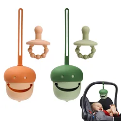 1Set NEW Baby Silicone Mushroom Pacifier Holder Container BPA Free Infant Portable Soother Pacifier Chain Silicone Storage Box