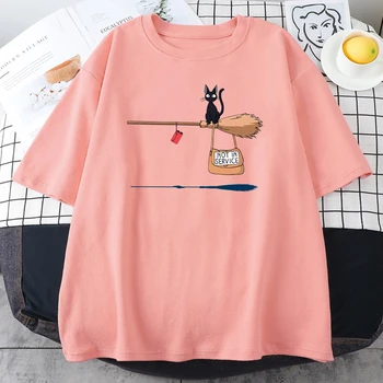 Cute Cat Not In Service Comics Printing Women Soft Cartoons Soft Tshirt Fashion Crewneck Tshirts